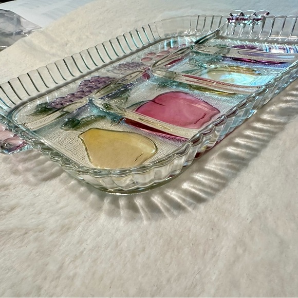 Vintage Pressed Indiana Glass 5-Section Fruit Design Relish Tray Serving Platter - Picture 6 of 13